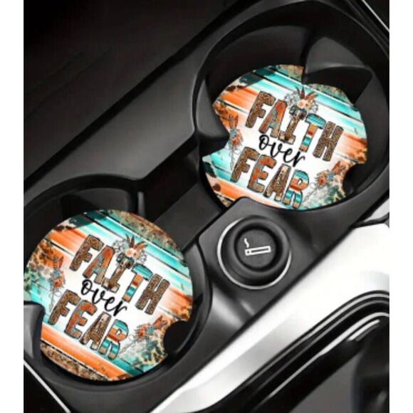 2/$21 Faith Over Fear Car Accessory Cup Holder Coasters - Picture 1 of 6